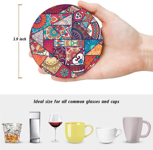 Set 6, Britimes Coaster for Drinks of Vintage Ottoman Flower Mexican Mandala Table Absorbent Round Ceramic Stone Mat