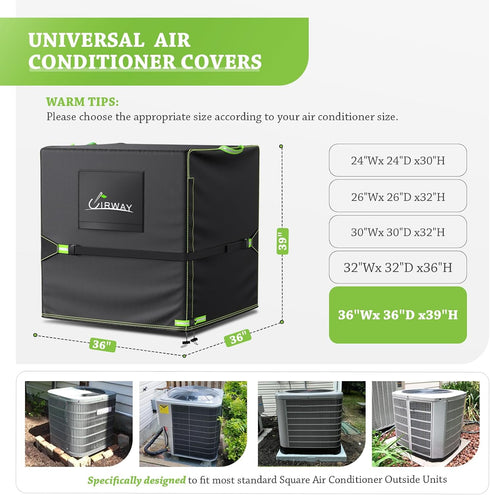 UIRWAY Winter Air Conditioner Cover, Heavy Duty 420D Waterproof Square Cover for Central AC Unit, Fits Up to 36''