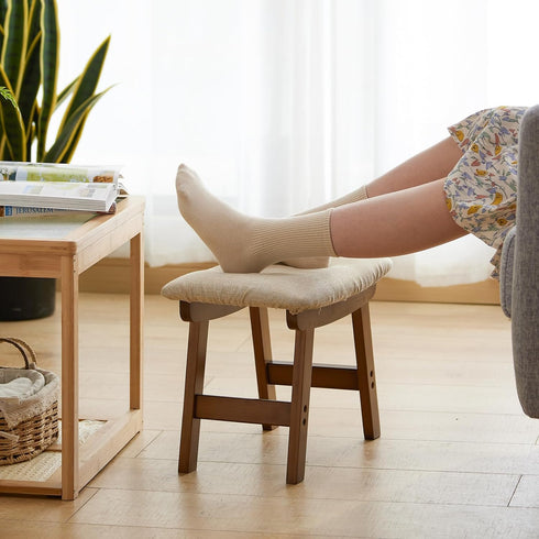 Furshus Foot Stool Ottoman Foot Rest Under Desk,Small Stool for Living Room, Bedroom and Kitchen (Brown Legs - Beige
