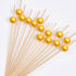 PuTwo Handmade Bamboo Cocktail Picks - Appetizer Toothpicks, 100 Counts, 4.7” with Yellow Pearls