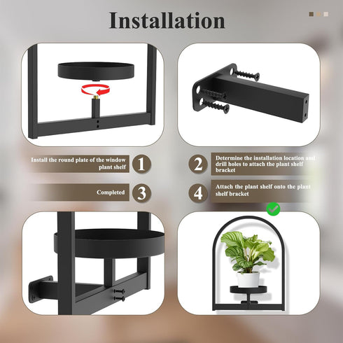 2 Pack Window Plant Shelves Indoor, Metal Wall Mounted Plant Holder, Minimalist Style Hanging Plant Shelves, Space