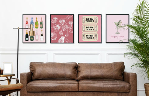 ULEGIE Set 4, 8x10 Inch Bar Cart Wall Decor, Trendy Retro Champagne Cocktail Cheers Wall Art Decor of Bar Poster, Bar