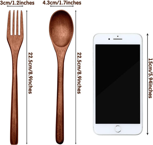 Wooden Spoons Forks Set Including Wooden Spoons and Wooden Forks Japanese Wooden Utensil Set Reusable Handmade Natural Wood Flatware Set for Cooking Stirring Eating (10 Pieces)