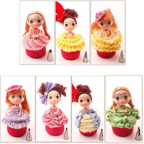 A Set of 7pcs Stainless Steel Russian Ruffle Skirt Icing Piping Tips Nozzles for Cake Decorating Baking Tool