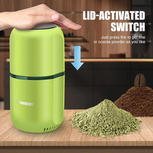 COOL KNIGHT Electric Herb Grinder, Large Capacity Spice Coffee Grinder with Pollen Catcher - 7.5" (Green)
