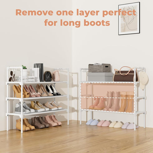 3 Closet, 5 LANTEFUL Tier Shoe Rack for Shoe Organizer with Hooks, Long Shoe Shelf Storage for Shoe and Boot Stackable