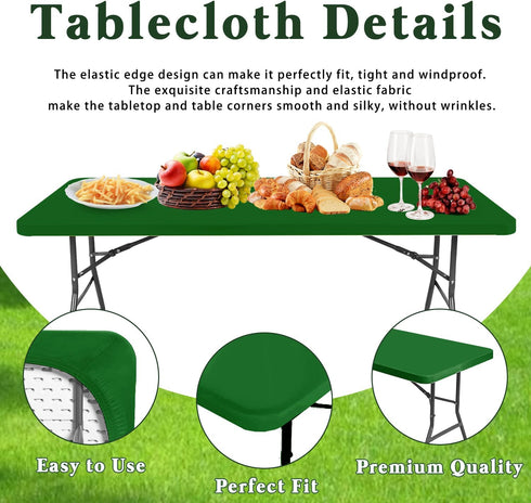 6 Pack 8 (Green,30" 96") Picnic Fitted Table Cover for Foot Tablecloth for Rectangle Tables Waterproof Stretch Washable