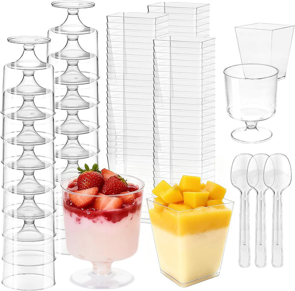 200 Pack 5 oz Plastic Dessert Cups with Spoons, Disposable Parfait Shooter