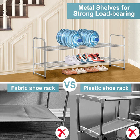 2 Closet 18-Pairs AOODA Tier Long Metal Shoe Rack for Wide Stackable Shoe Storage Organizer Low Small Sneaker Rack