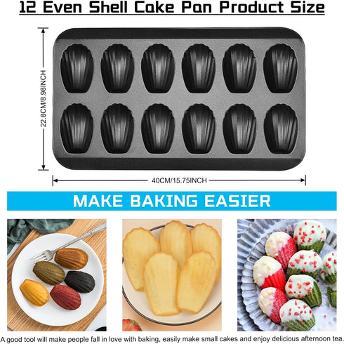 2 Pack Madeleine Pan, Heavy Duty Nonstick 12-Cavity Spherical Scallop Bakeware for Oven Baking
