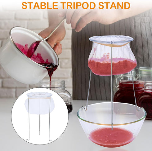 4 Jelly Strainer Stand With Reusable Staining Bags, Stainless Steel Stand With Replacement Bags for Straining Juice