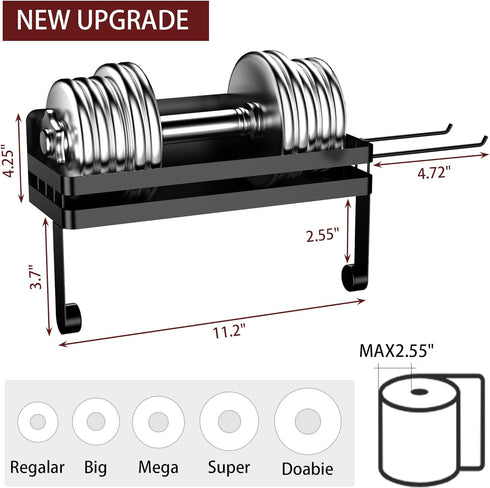2 ZUNTO Magnetic Paper Towel Holder for Fridge, Black Kitchen Organizer with Towel Roll Holder, Spice Shelf and Hanging