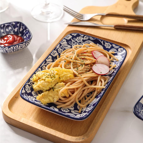 Selamica Ceramic 8 Inch Rectangular Salad Plates, Set of 6, Microwave/Oven/Dishwasher Safe Dinner Plates in Vintage Blue