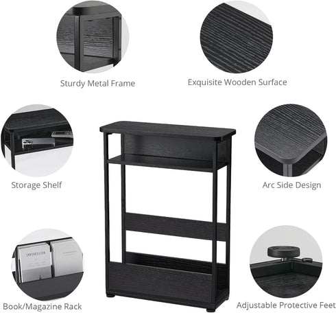 Table,3-Tier Narrow Side Slim End Table with Storage Shelf,Modern Sofa Table Thin Side Table for Narrow and Small