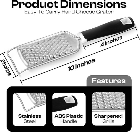 Handheld Cheese Grater & Cheese Shredder Stainless Steel, Rust-Proof, Non-Slip Handle, Durable Flat Grater
