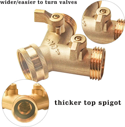 Xiny Tool Hose Splitter, Heavy Duty 2 Way Garden Hose Y Splitter with 2 Valves and Rubber Washers