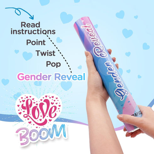 12Inches 4Pcs 4 Pack Gender Reveal Confetti Cannon - Biodegradable Powder & Heart Shaped Confetti Poppers - Blue