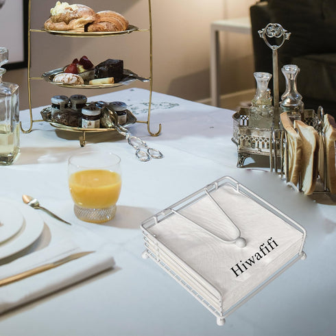 Flat Napkin Holder for Table, Elegant Rustic Iron Metal with Weighted Arm, Modern Square Paper Napkin Holders