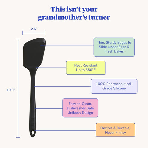 GIR Get It Right Mini Silicone Spatula Turner, 11 Inch, Heat-Resistant up to 425°F, Black