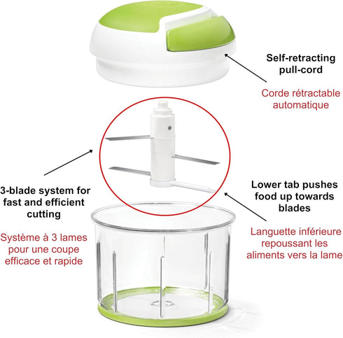 Starfrit Pull Chopper, Multi-Purpose Manual Food Processor with Three Blade System for Fruits, Vegetables, Meats