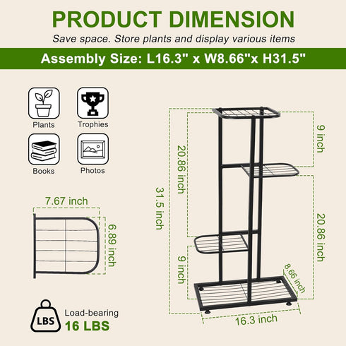Phyluckny 4 Tier-5 Plant Stand Indoor Outdoor, Corner Metal Plant Stands, Heavy Duty Tall Planter Shelf for Multiple