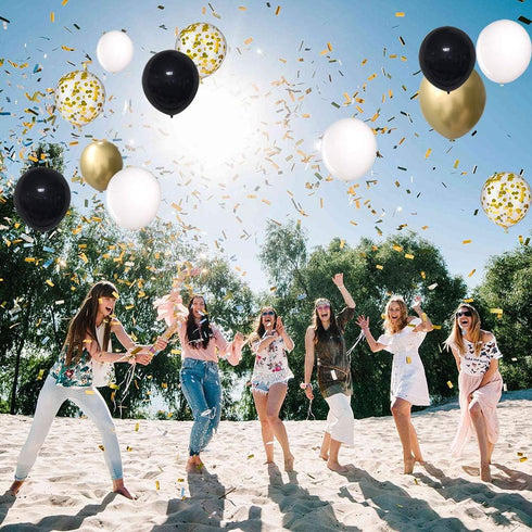 Black and Gold Confetti Balloons, 50 Pack 12inch White Latex Party Balloon Set for Decorations