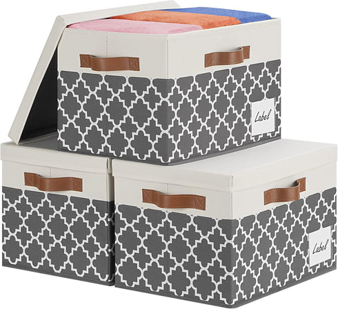GhvyenntteS Large Storage Bins with Lids, 3-Pack Foldable Fabric Boxes, Sturdy Baskets with Label Window