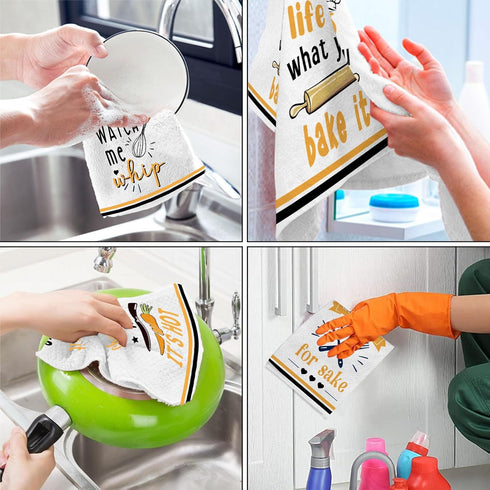 Funny Utensils Kitchen Towels and Dishcloths - Set of 4 Absorbent Drying Tea Towels for Cooking and Baking