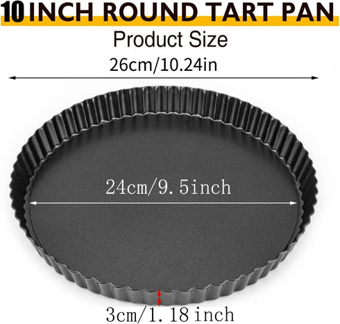 Tart Pan 10 Inch Tart Pan Carbon Steel Round Non-Stick Pan Quiche Pan with Removable Chassis for Mousse Cakes, Kitchen Reusable Baking Tool with A Depth of 1.18 Inches by RICHSC-PAN