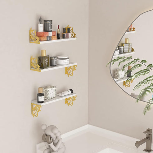 3 Pack Hoikwo Butterfly Wall Shelves, White Gold Floating Book Shelves, for Mother, Mom, Women, Girls, for Preppy Room