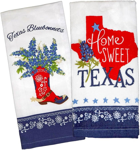 Kay Dee Designs Tea Towel and Cotton Terry Dishtowel Bundle, Home Sweet Texas Bluebonnets (2 Items)