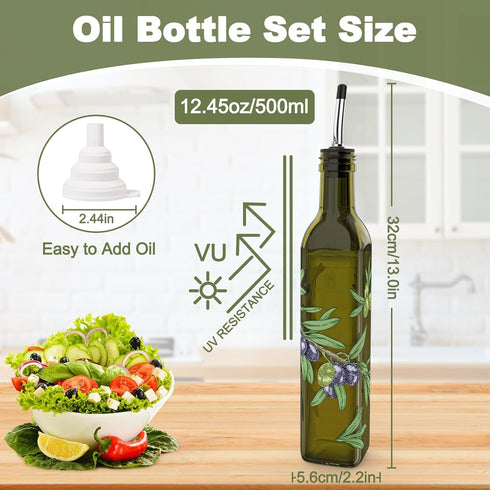 Set 17oz/500ML COOLMI Oil and Vinegar Dispenser - Premium Glass Olive Oil Dispenser Bottles for Kitchen, Oil Dispenser