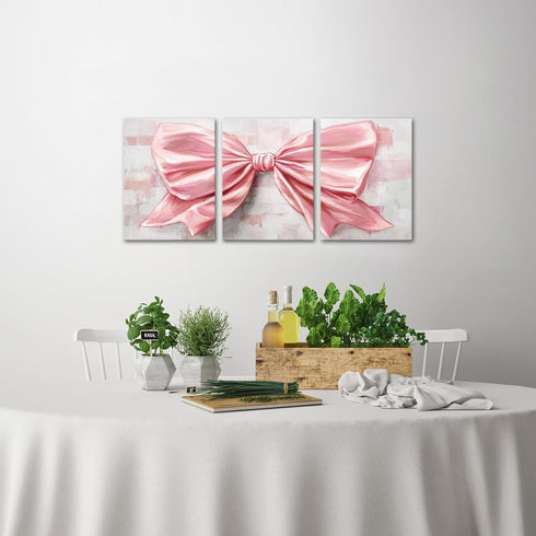 12x16inchx3Pieces HOMEOART Bow Painting Canvas Print Bow Picture Bathroom Decor Bedroom Wall Decor Framed (Pink)
