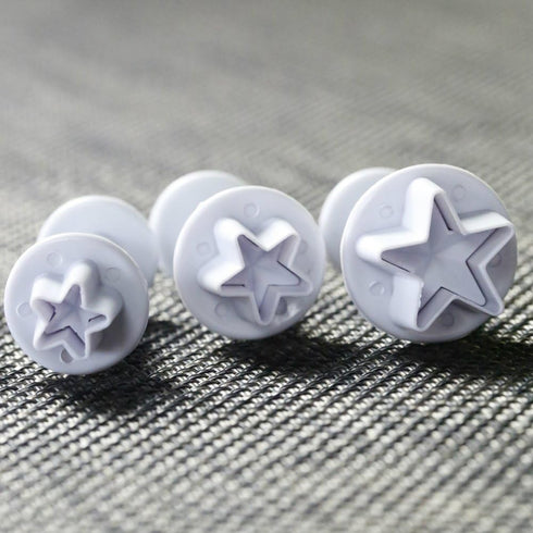 Star Small Fondant Plunger Cutter Set - Tiny 3 Pieces Cake Cookies Decorating Tool Mold