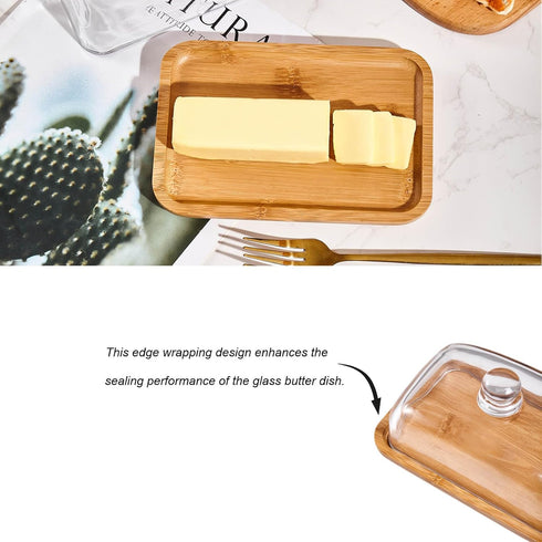 countertop butter dish with lid, glass airtight lid keeps butter soft, for and refrigerator. Widened design to fit all