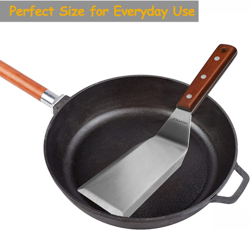Professional Metal Spatula for Cast Iron Skillets and Flat Top Grills, Full Tang Wooden Handle, 1.8mm Thick Blade