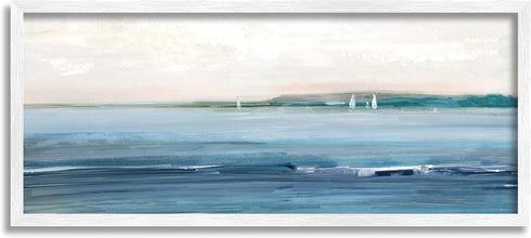 Stupell Industries White Framed Wall Art 30x13, Morning Sky Abstract Nautical Ocean Landscape by Sally Swatland