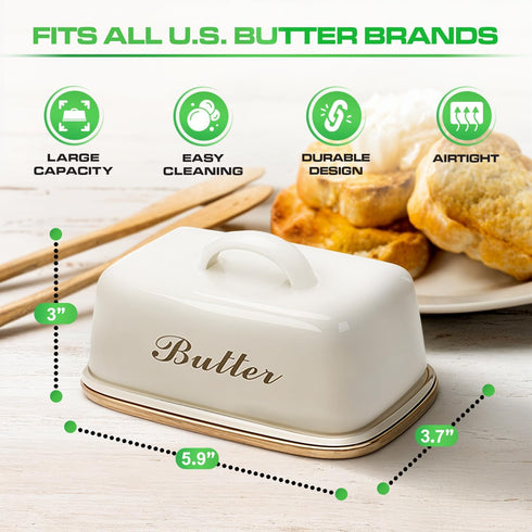 Plexon Counter Counter Metal Butter Dish with Lid and Handle, Covered Butter Dish Airtight, Cute Butter Keeper