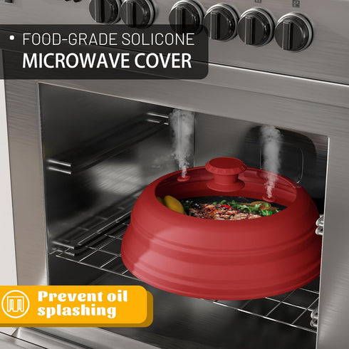 Microwave Splatter Cover, Vented Silicone and Glass Lid, Collapsible Plate Cover for 6-11 inch Plates