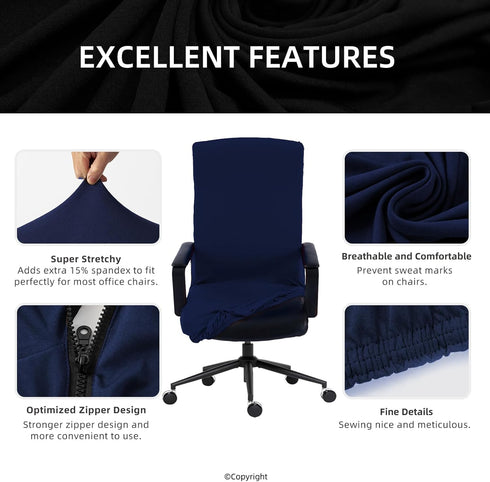 DIVA EN CAMINO DEC Office Chair Cover with Durable Zipper - Stretchable Universal Computer Chair Covering - Smooth Soft Polyester Slipcovers for Rotating Desk Chair, Boss Chair, High Back Chair, Navy by DIVA EN CAMINO DEC