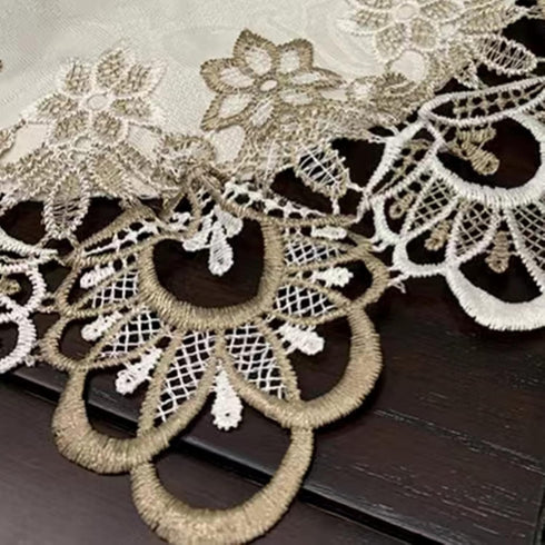 ZMNSZBD (27.5''X51'') Beige Embroidered Lace Tablecloth Lace Coffee Table Cover Oval Hollow Fabric Tablecloth, Washing