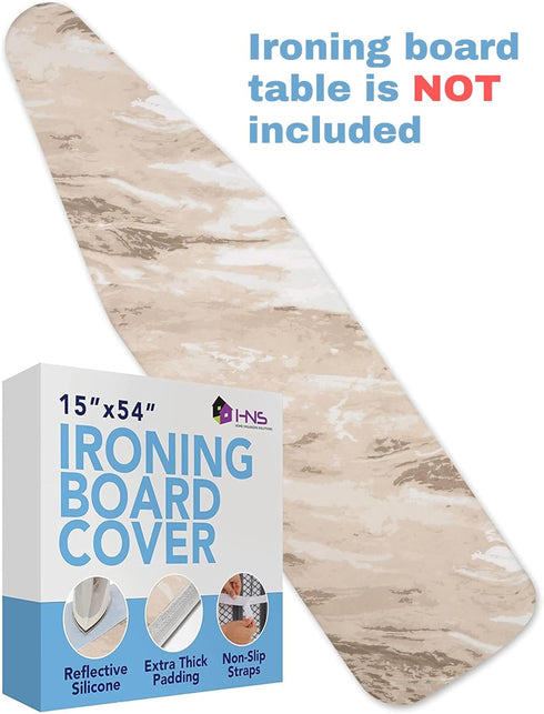HOLDN’ STORAGE Ironing Board Cover and Pad, 15" x 54" Heat Reflective Cover for Standard Iron Boards - Beige Marble