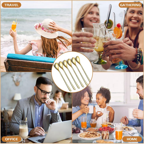 Long Handle 9.5 Inch Iced Cream Spoons, Stainless Steel Cocktail Stirring Spoons Set of 6 for Dessert