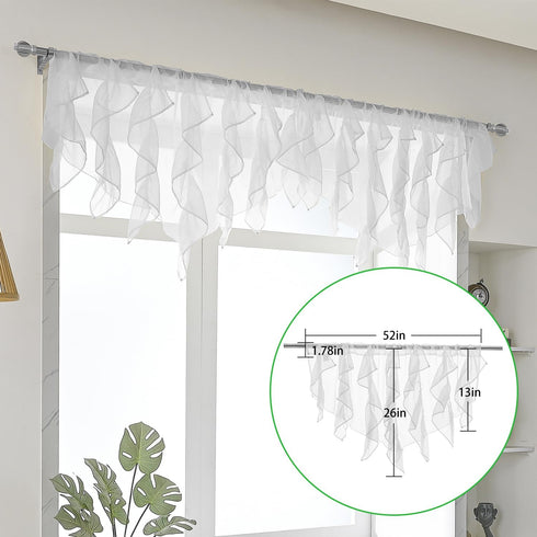 PearAge Ruffled Voile Semi Sheer Curtain Valance, Shabby Chic Ruffle Valance for Kitchen, 52x26 Inches