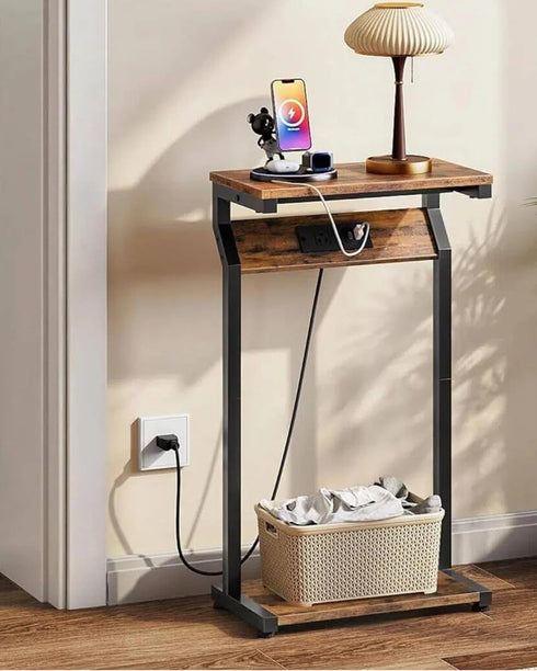 27" TBZ27UBF CHOEZON Narrow Side Table with Charging Station, Skinny End Table for Small Spaces, Couch Table