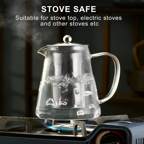 PARACITY Glass Teapot Stovetop 32 OZ, Borosilicate Clear Tea Kettle with Removable 18/8 Stainless Steel Infuser, Teapot Blooming and Loose Leaf Tea Maker Tea Brewer for Camping, Travel (950ML) by PARACITY