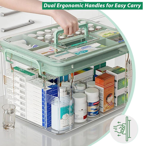 NZYNZY 15qt Clear Medicine Organizer Storage Box with Tray, Plastic First Aid Box Empty, Medicine Caddy with Lids