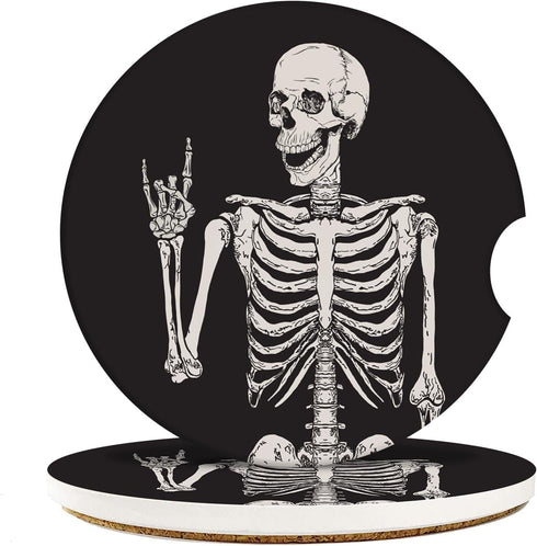 Britimes Absorbent Car Coasters, 2 Pack for Cup Holders, 2.56" Ceramic Stone with Non-Scratch Cork Base, Human Skeleton