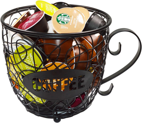 Large Capacity Coffee Pod Holder, Multiuse K Cup Organizer, Espresso Capsule Storage Wire Basket for Coffee Bar