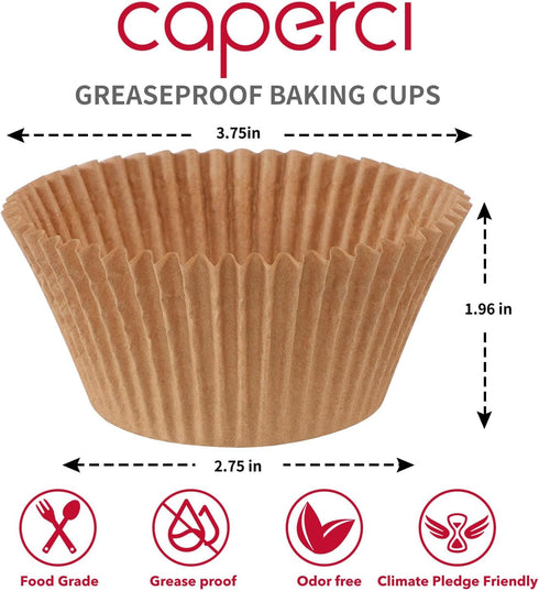 Caperci Jumbo Cupcake Liners Natural Muffin Baking Cups 300-Count, No Smell, Food Grade, Upgraded Grease-Proof Paper (Natural) by Caperci